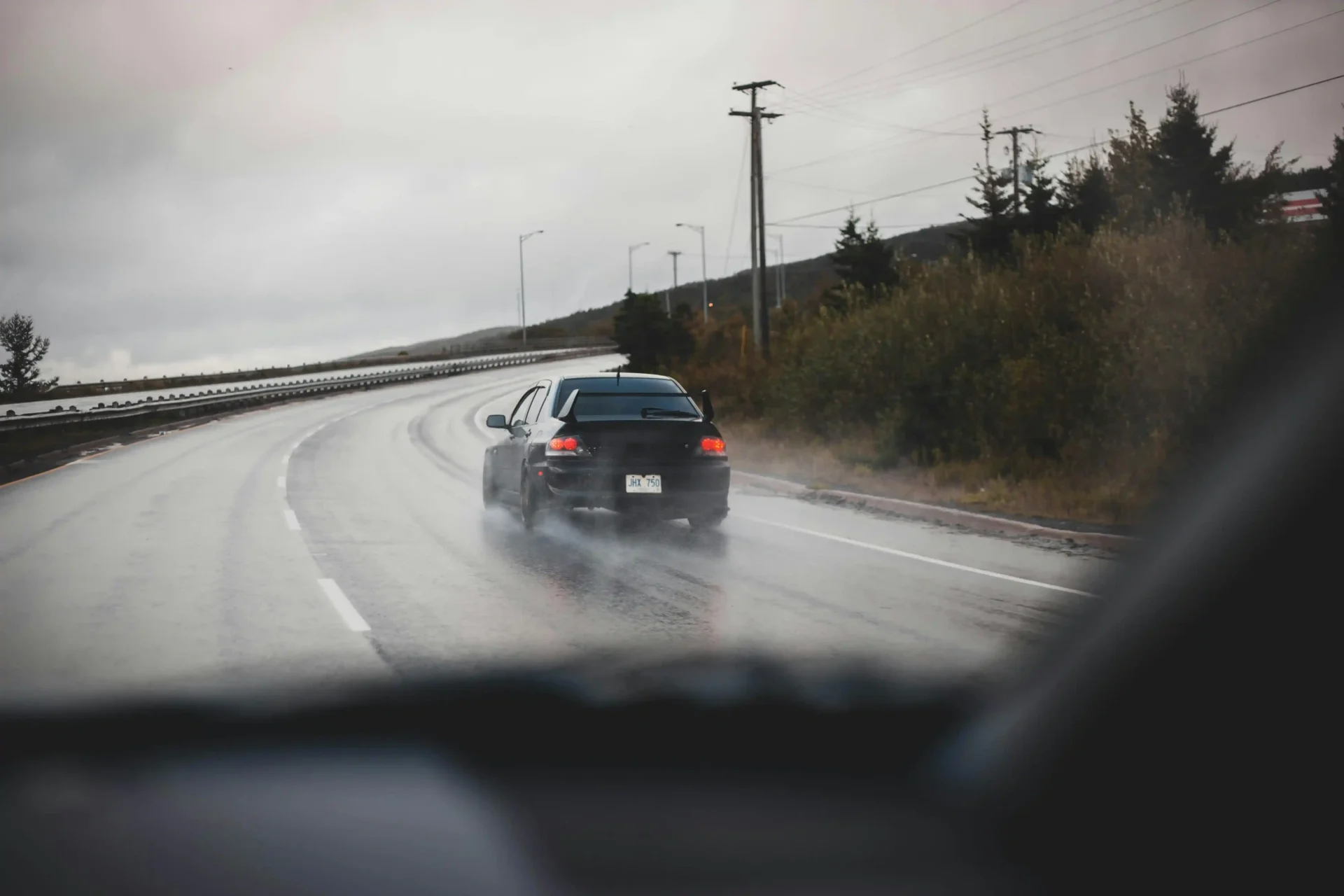 Car on wet road