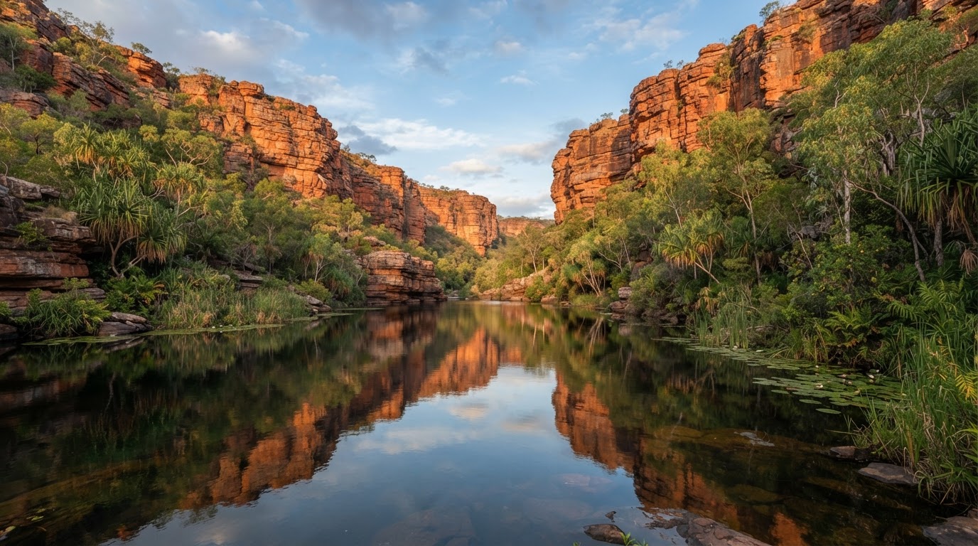 Sandstone gorge and waterhole in Kakadu National Park near Darwin